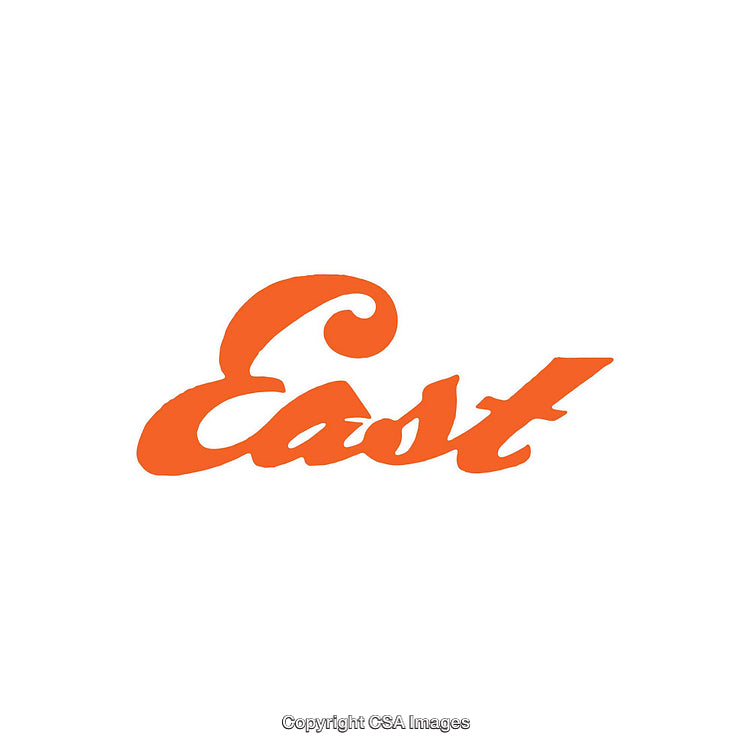 Bright Orange 'East' Text on Minimalist Plain White Background