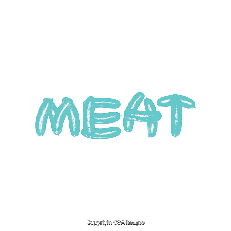 Bright Teal Handwritten Word 'Meat' in a Unique Font Style