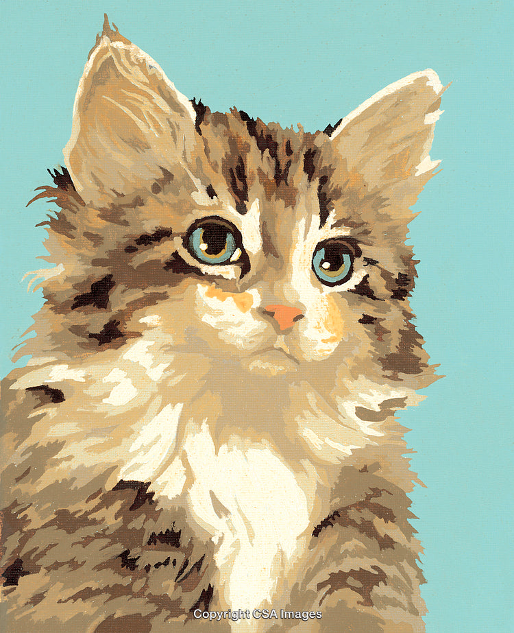Adorable Kitten in a Paint by Numbers Style on Pastel Background