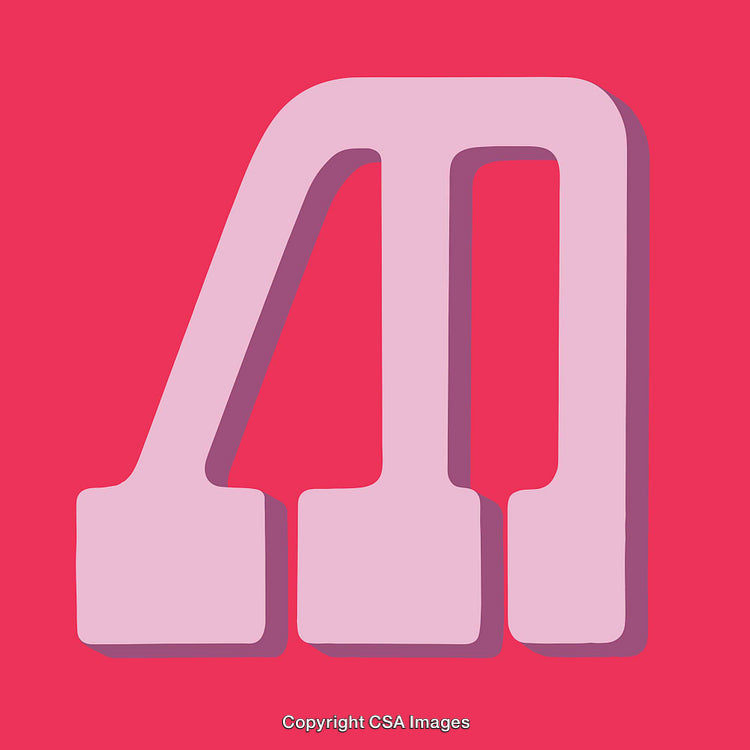 Stylized Letter M in Pink Against a Vibrant Red Background