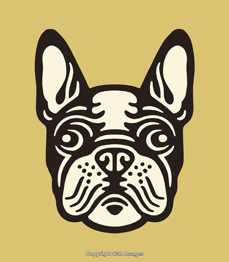 Stylized Illustration of a French Bulldog Head on a Yellow Background