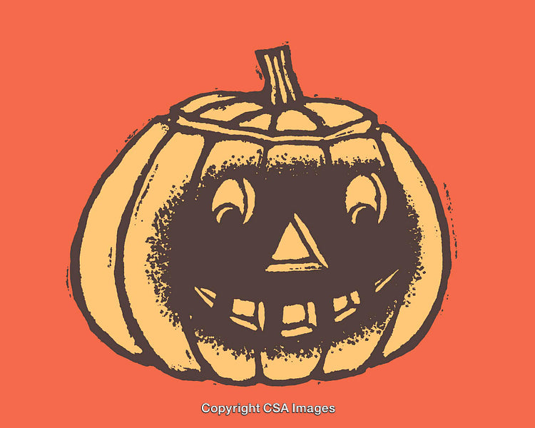 Vintage Illustration of a Smiling Halloween Pumpkin in Bold Colors