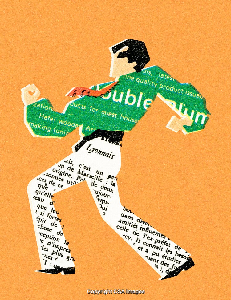 Creative Collage Art Depicting a Stylized Figure on a Vibrant Background