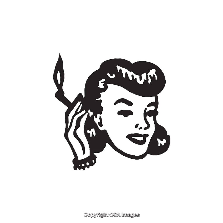 Retro Black and White Illustration of a Woman with a Cigarette