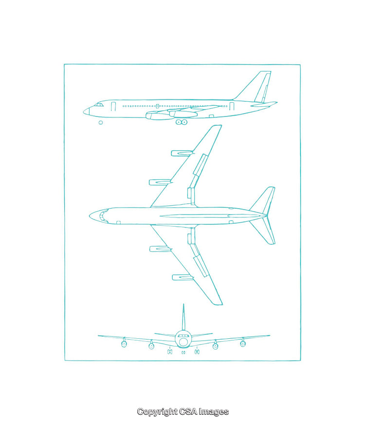 Technical Blueprint Diagram of Commercial Passenger Airplane