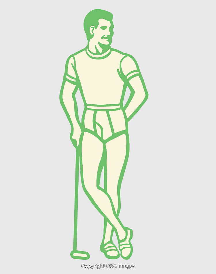 Stylized Green and White Illustration of a Retro Male Figure