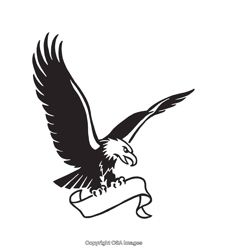 Black and White Illustration of an Eagle Holding a Ribbon