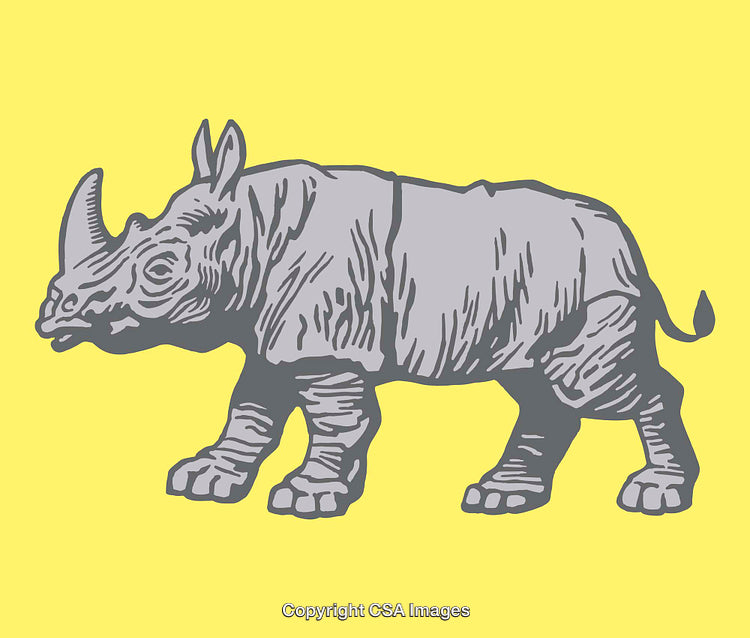 Gray Rhinoceros Illustration on Bright Yellow Background