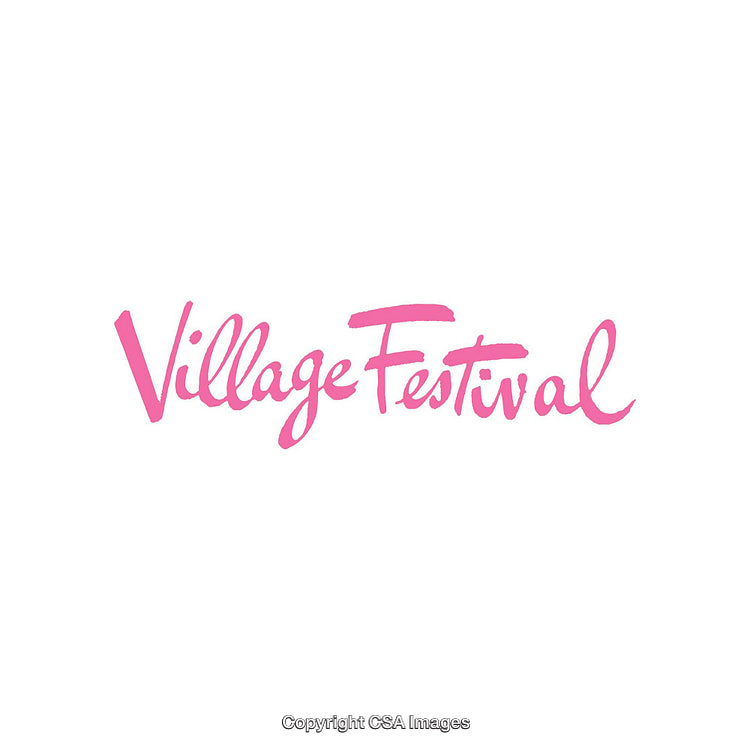 Pink Script Writing of Village Festival Text on White Background