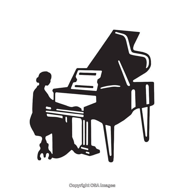 Silhouette of a Pianist Playing a Grand Piano in Black and White