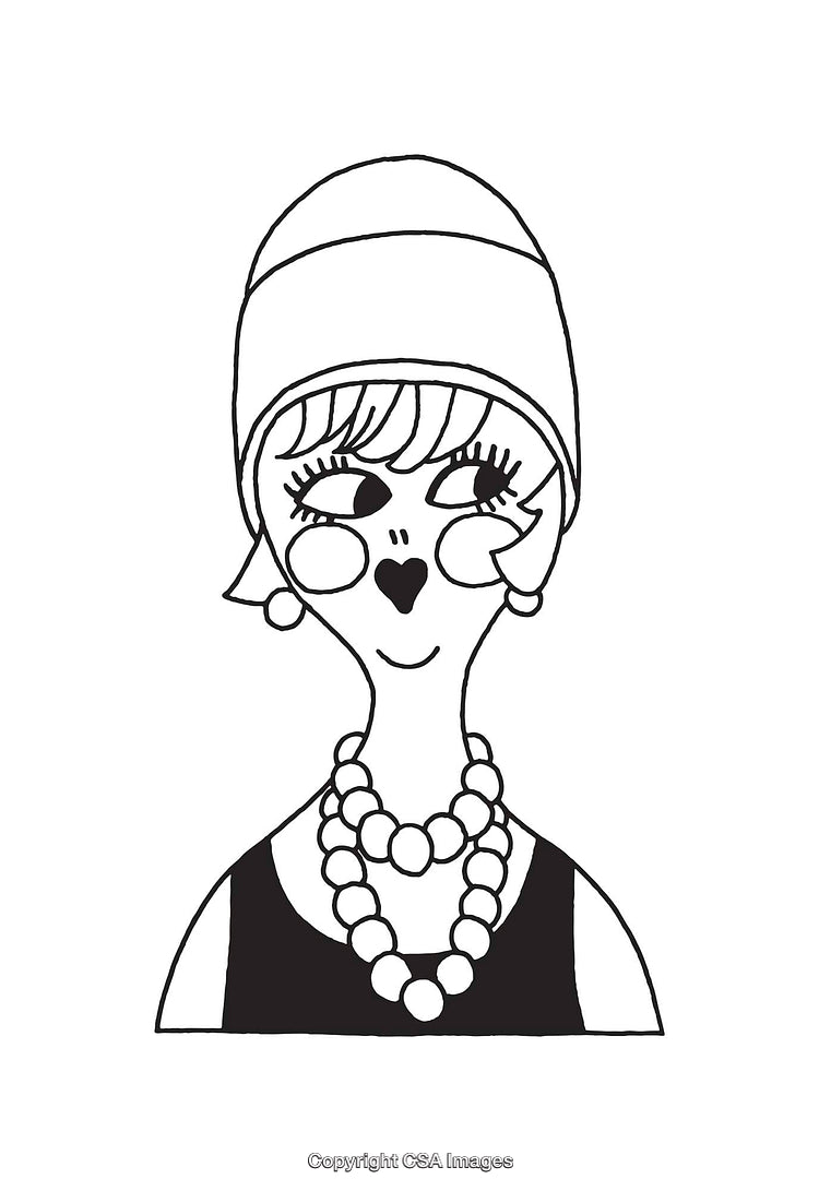 Stylish Retro Line Art Illustration of Woman with Fashion Accessories