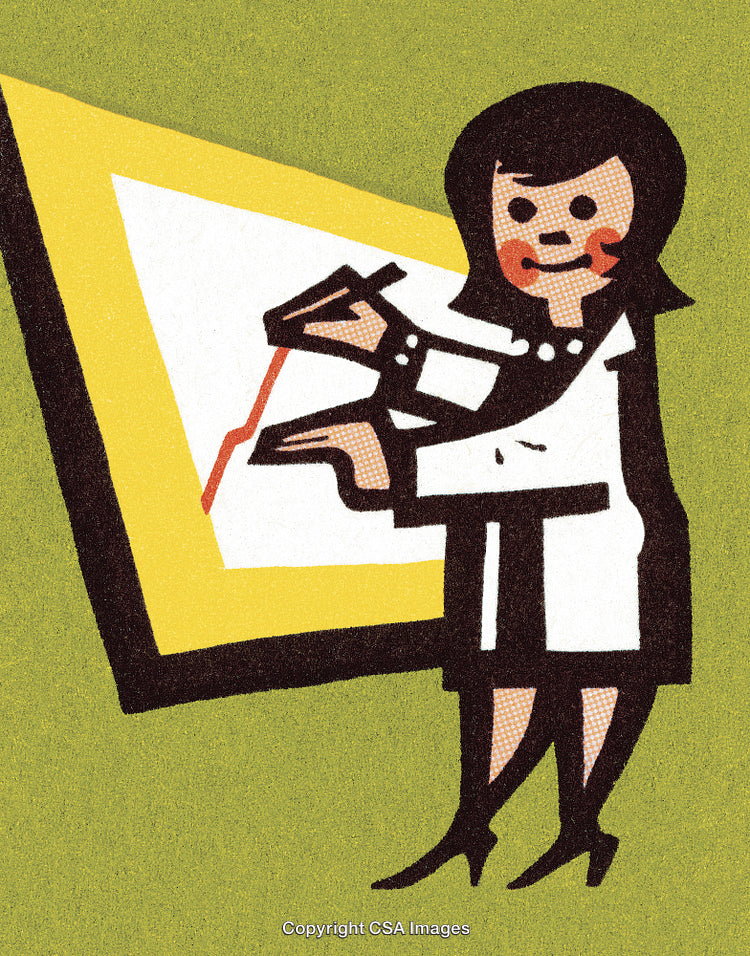Retro Illustration of a Woman Giving a Professional Presentation on a Chart