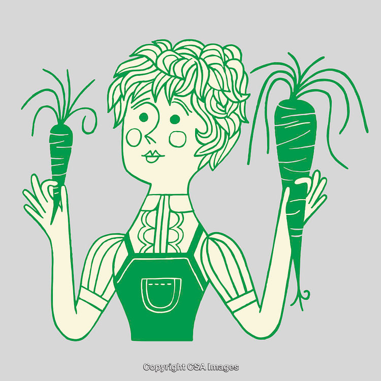 Illustration of a Farmer Holding Freshly Harvested Carrots in Both Hands