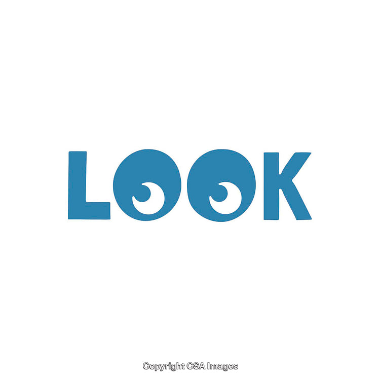 Creative Typography with Word 'Look' Featuring Eye Motif in Blue