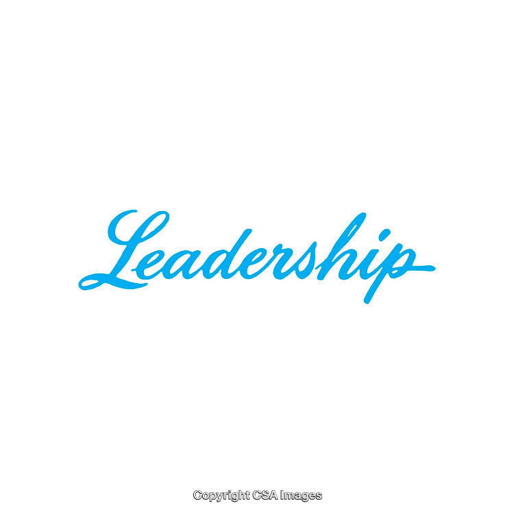 Blue Script Typography Depicting the Term Leadership on a White Background
