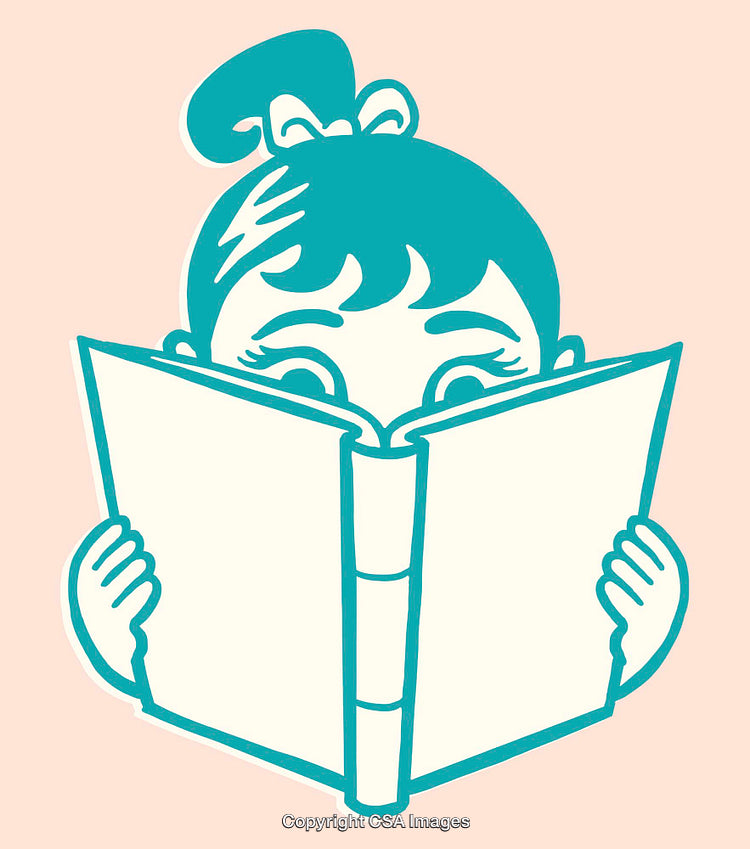 Illustrated Girl Reading Book in Playful Line Art Style
