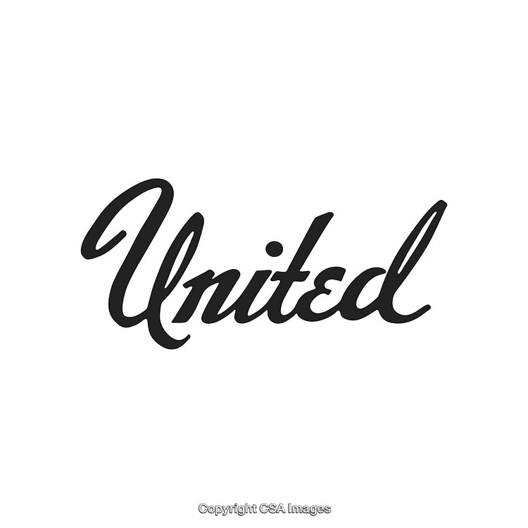 Cursive Script Typography Featuring the Word United in Black Typeface
