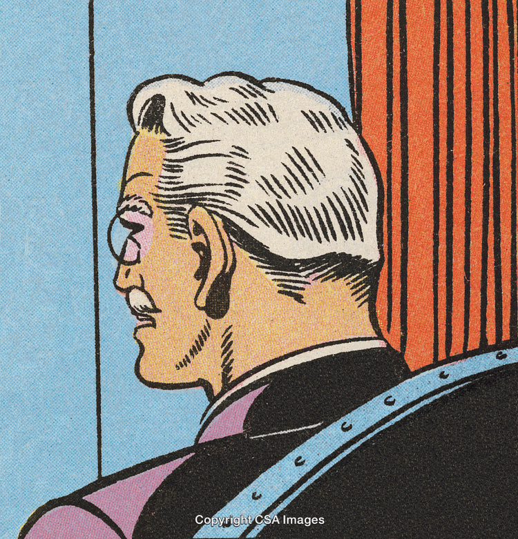 Retro Artwork of Elderly Gentleman in Monochromatic Style from a Comic Panel