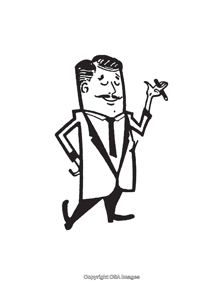 Retro Styled Line Art of a Man in Suit With Cigar
