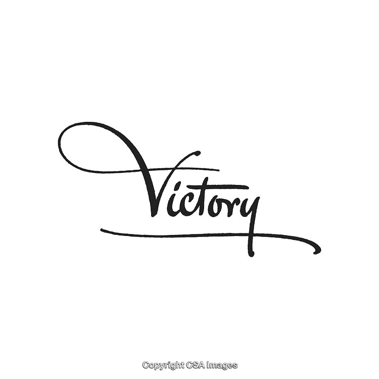 Elegant Handwritten Calligraphy Highlighting Victory in Flowing Script
