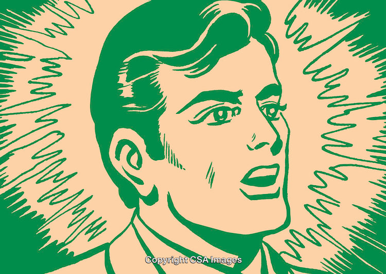 Retro Comic Style Artistic Portrait of Man in Green and Beige Colors