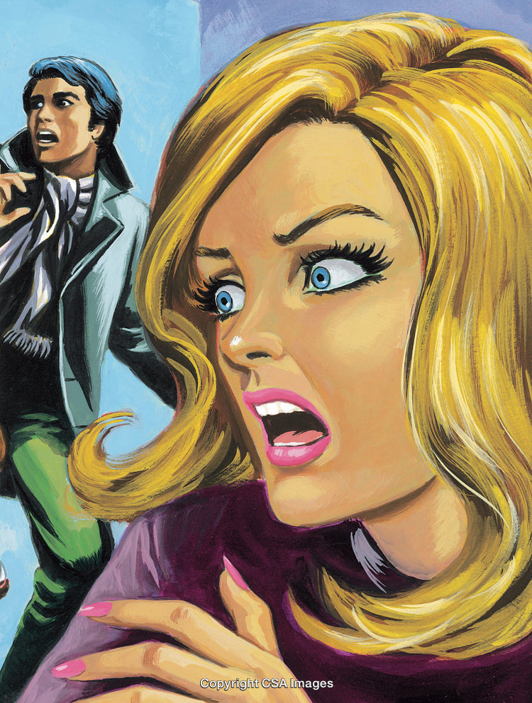 Dramatic Vintage Illustration of Two Characters in a Tense Moment of Expression