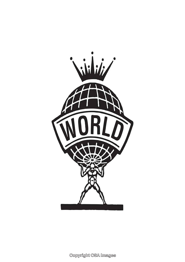 Atlas Holding the Globe With Crown in Black and White Design