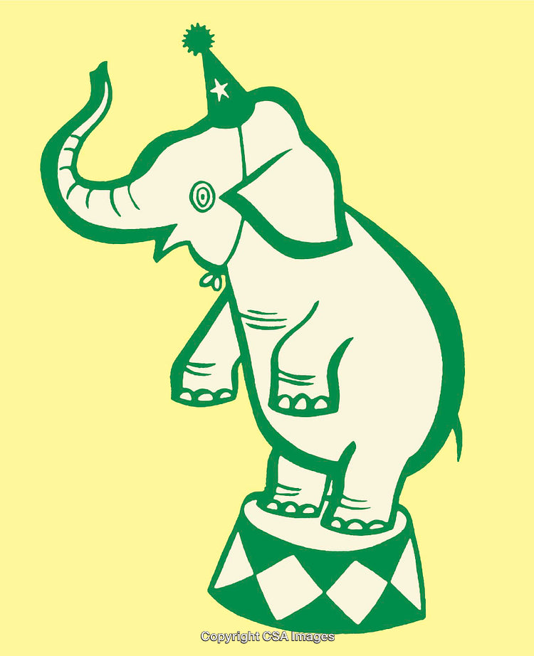 Circus Elephant Illustration with Party Hat in Bright Green and Yellow
