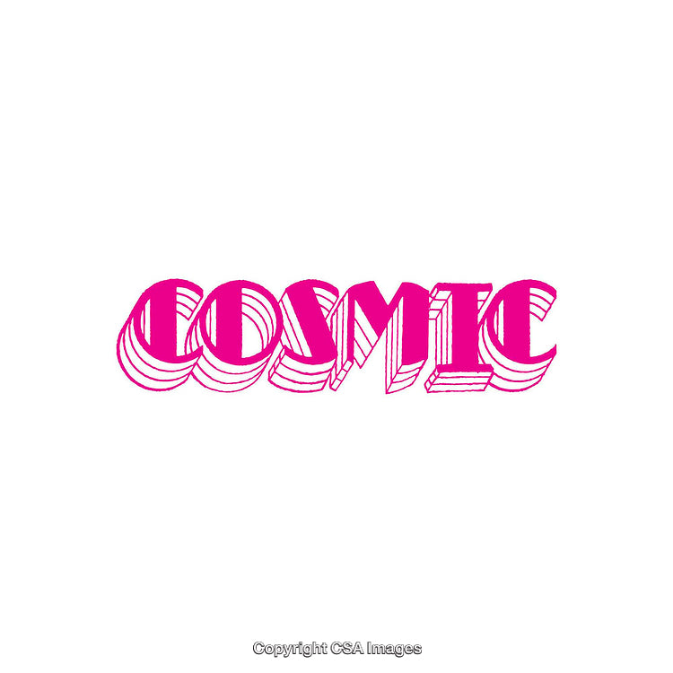 Retro Pink Text Reading Cosmic in Groovy 3D Typography Style