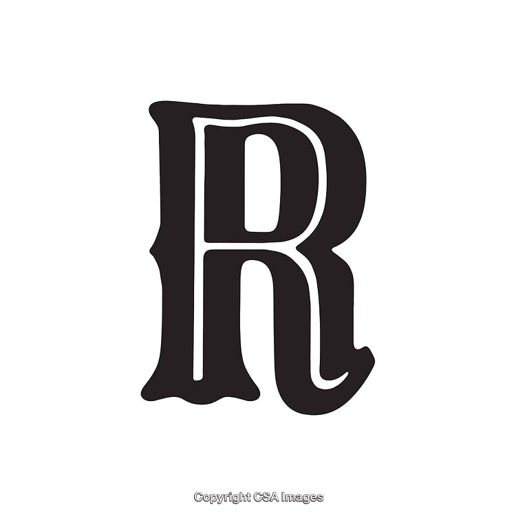 Stylish Black Letter R in Vintage Serif Typography Design