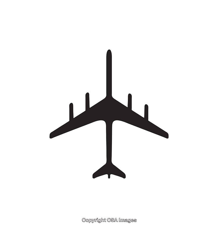 Silhouette of a Jet Style Airplane in Black and White Icon Format