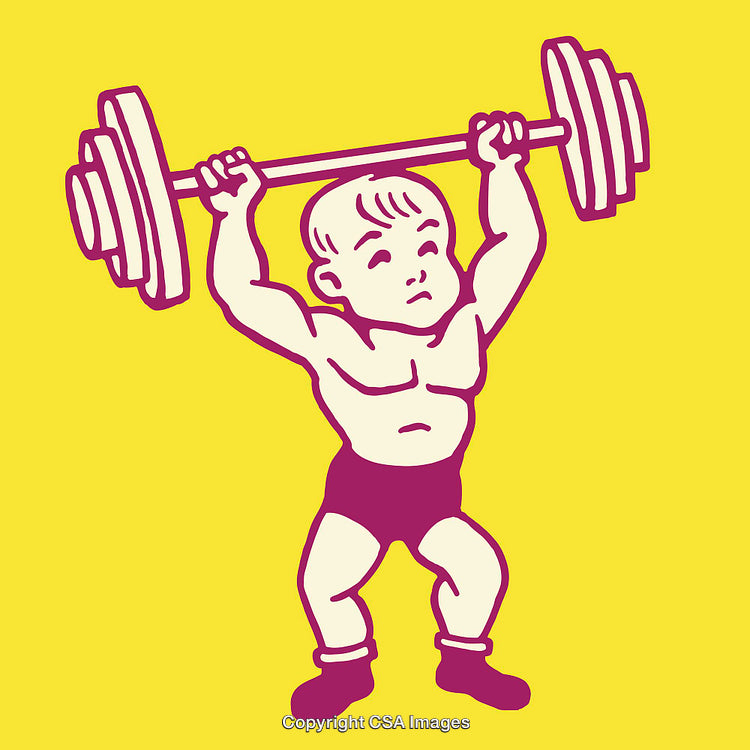 Child Lifting Weights in a Bright Color Line Art Style on Yellow