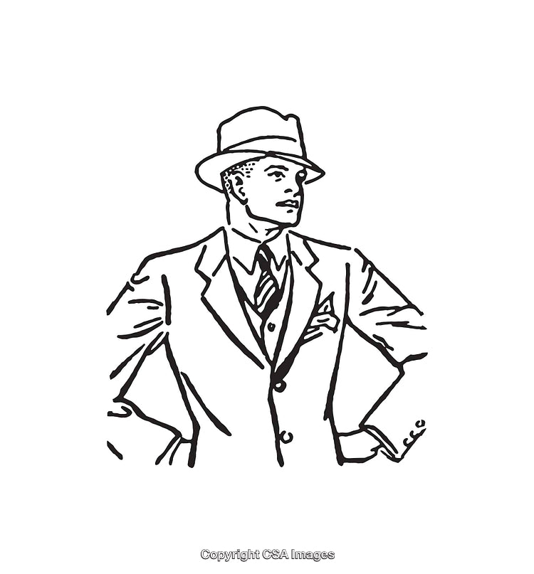 Vintage Line Art of a Professional Man in Formal Suit and Hat