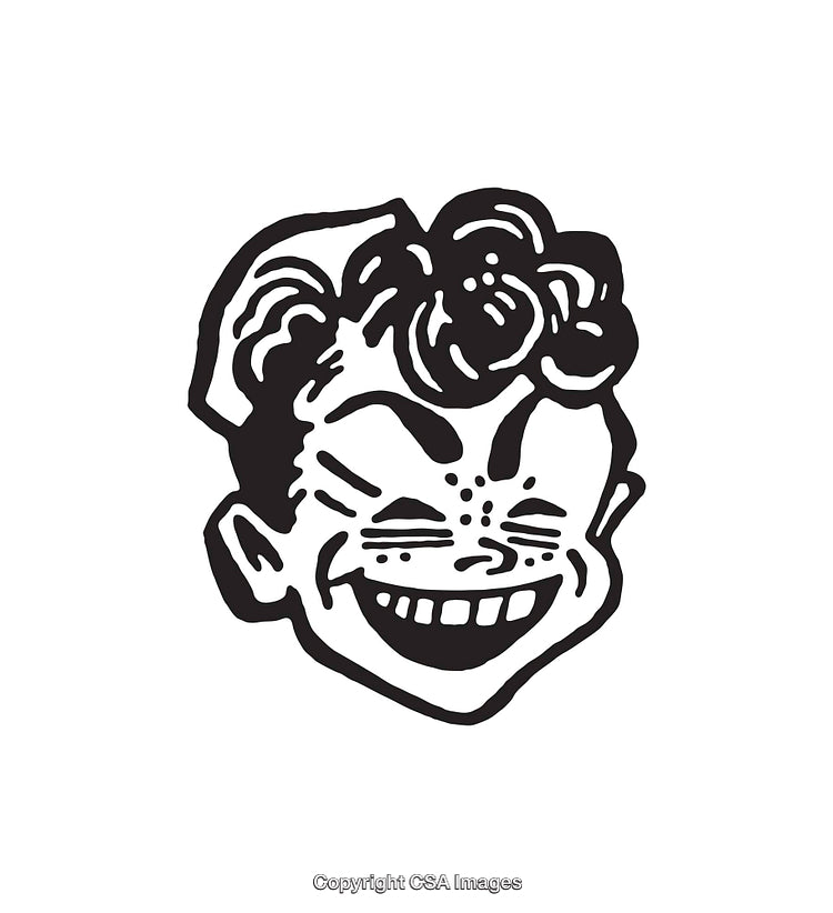 Retro Style Black and White Line Art of Smiling Character