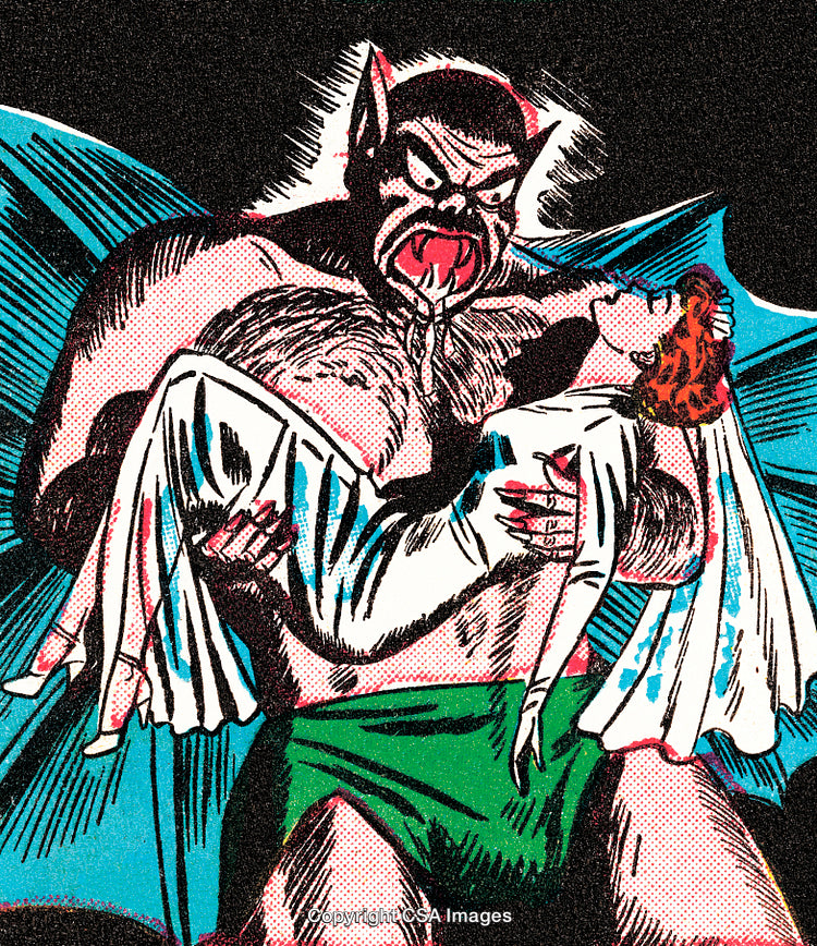 Vintage Comic Style Monster Holding a Woman Captive