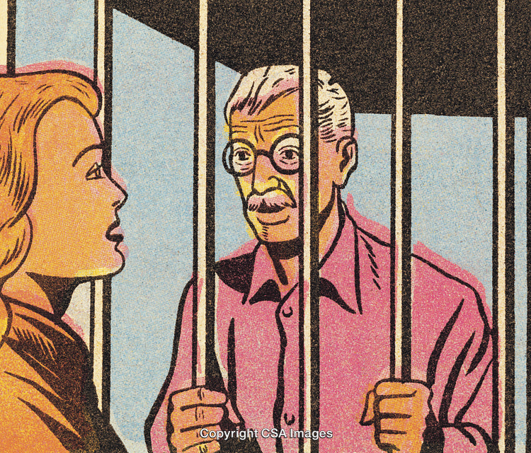 Vintage Cartoon of a Conversation Through Jail Cell Bars