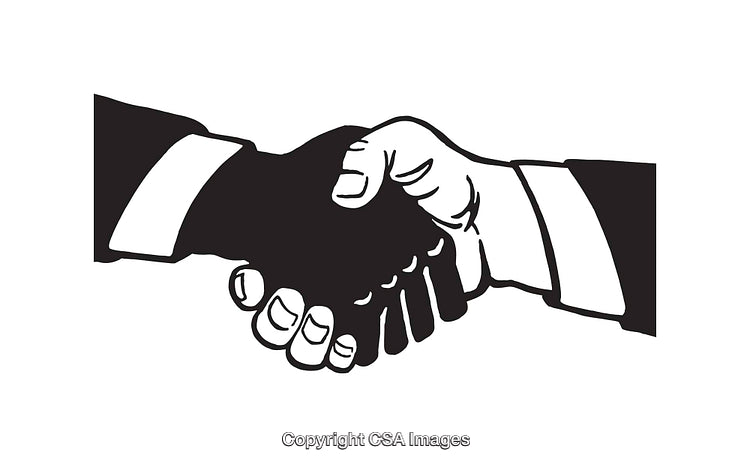 Black and White Handshake Line Art Symbolizing Partnership and Agreement