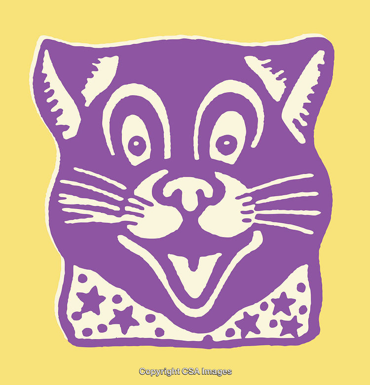 Colorful Line Art Illustration of a Smiling Cat with Unique Design