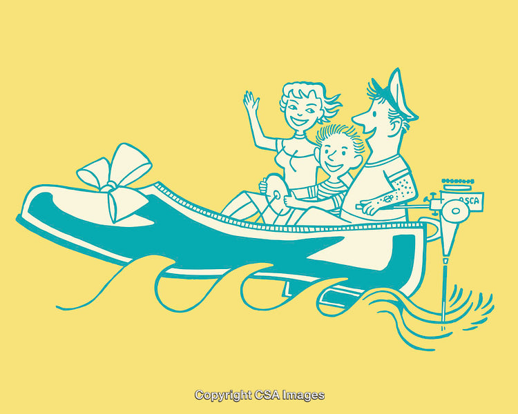 Family Enjoys a Fun Boat Ride in a Stylized Illustration