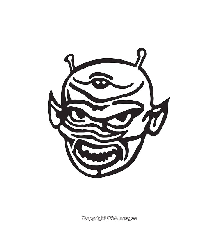 Creative Line Art Illustration of a Monstrous Alien Face in Black and White