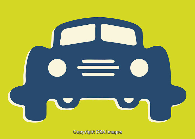Minimalist Illustration of a Retro Car on Vibrant Green Background