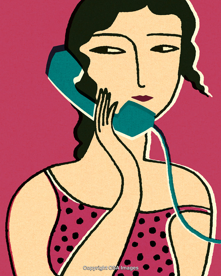 Artistic Illustration of a Woman Talking on a Retro Style Telephone