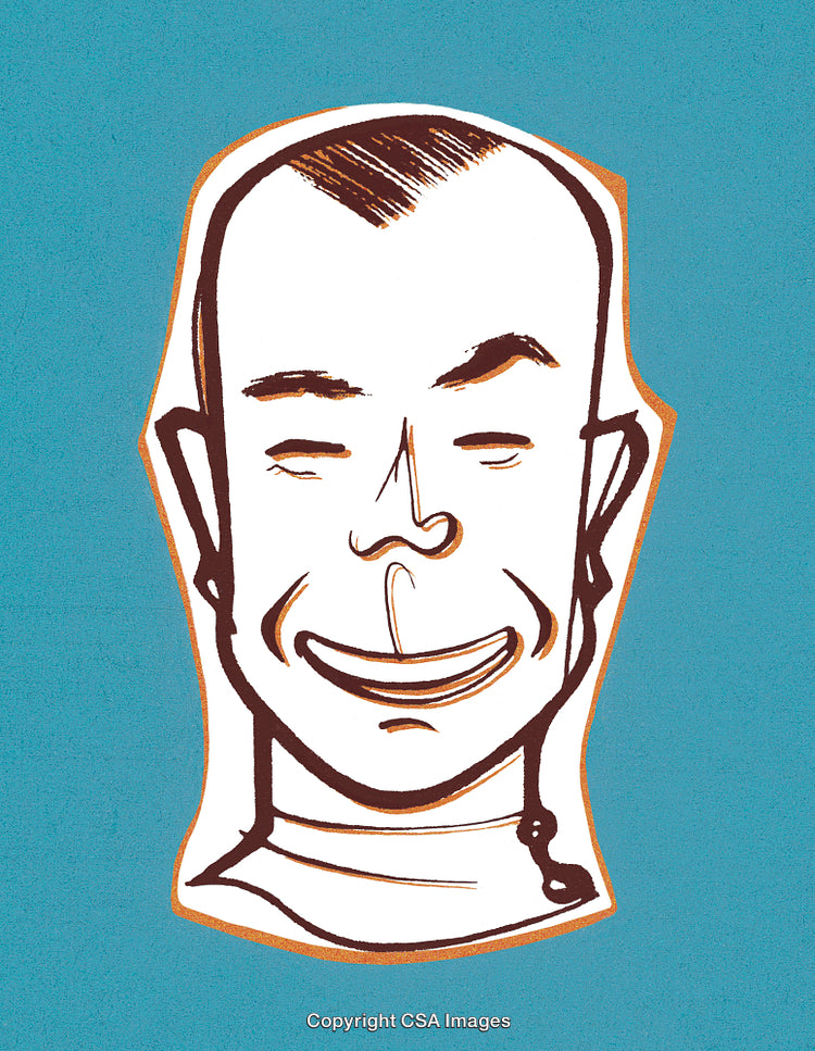Illustrated Portrait of a Smiling Individual on a Solid Blue Background