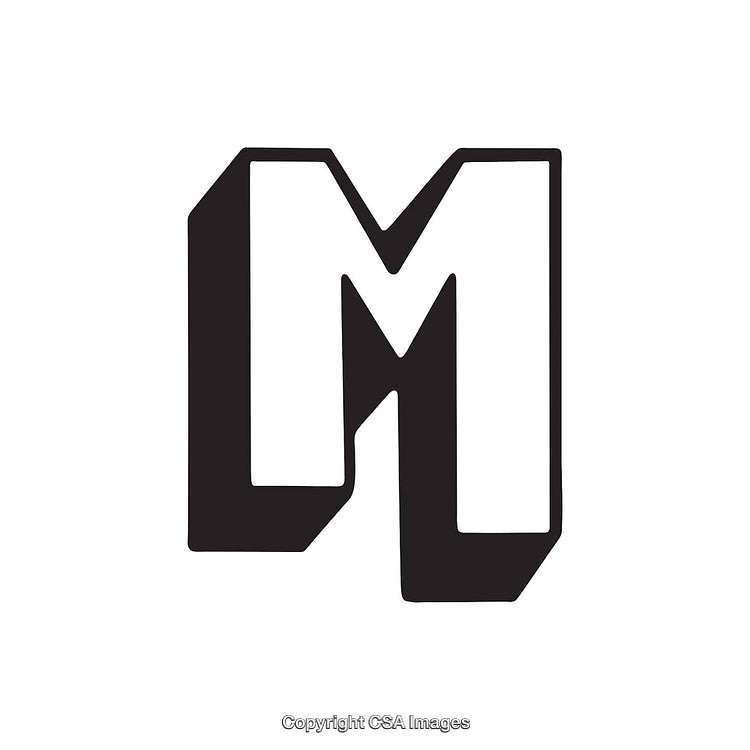 Bold Black and White Letter M Icon Design with 3D Effect