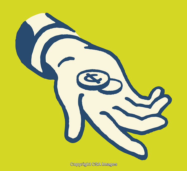 Minimalist Illustration of a Hand Holding Coins on Green Background