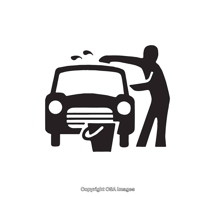Black And White Icon of Person Washing a Car with Bucket