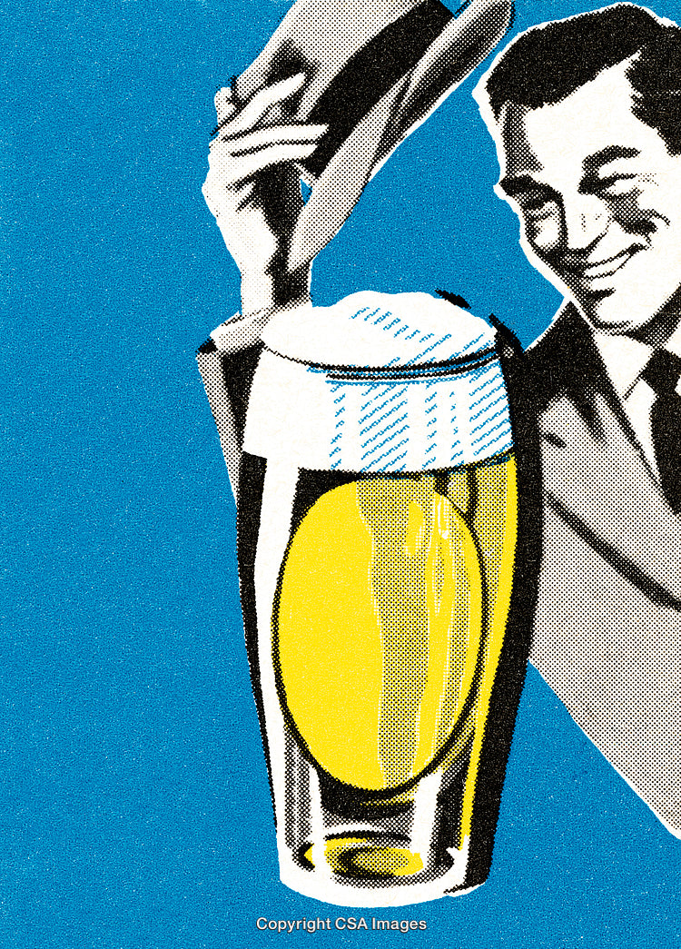 Retro Style Illustration of Beer Glass and Smiling Man Tipping Hat