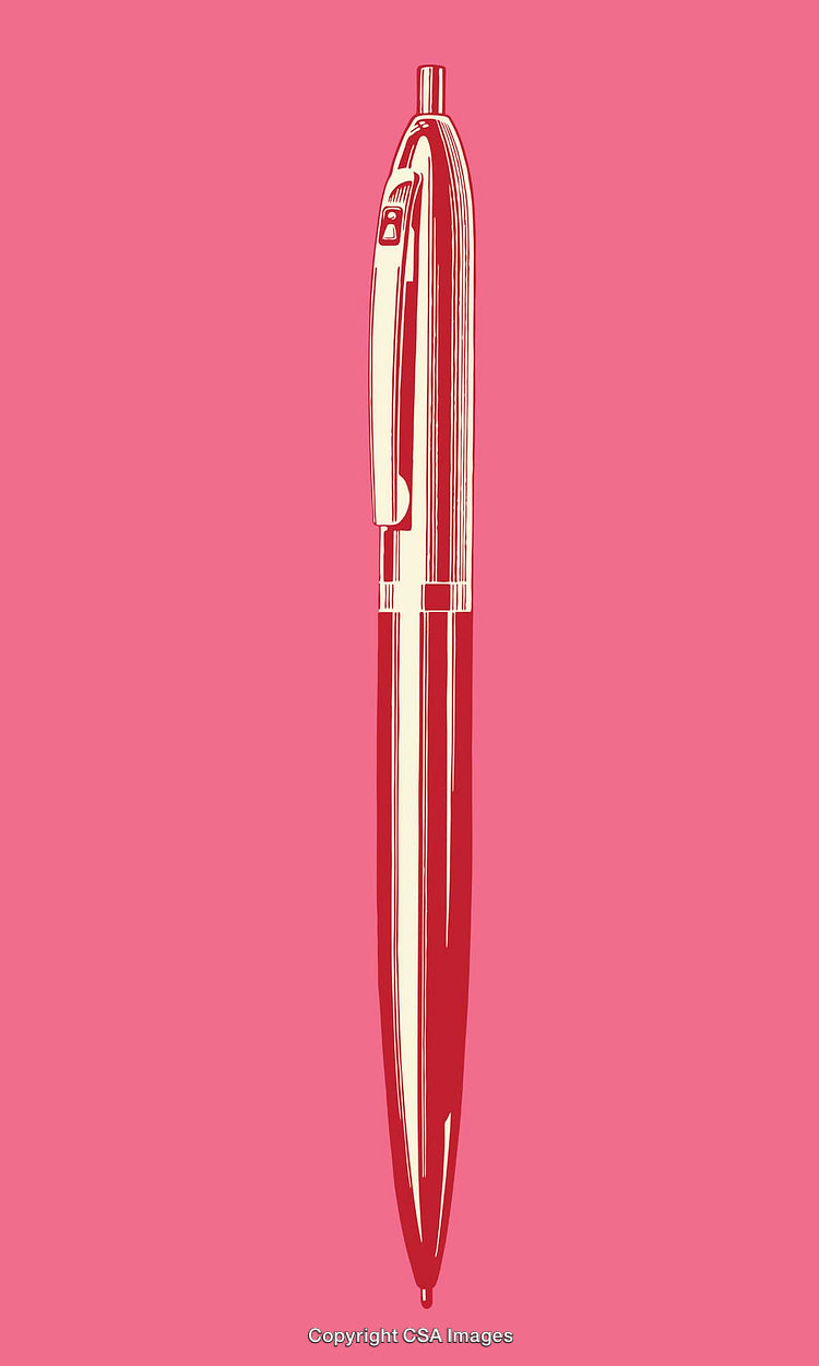 Minimalist Line Art Illustration of a Ballpoint Pen on a Pink Background