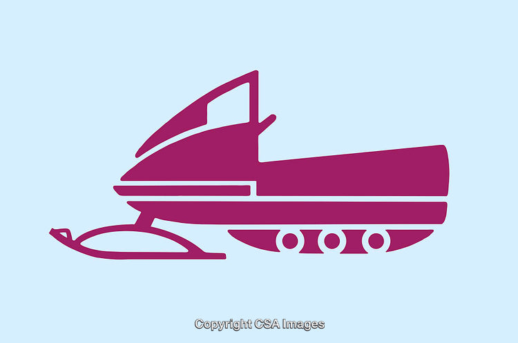 Purple Snowmobile Line Art Illustration on Light Blue Background