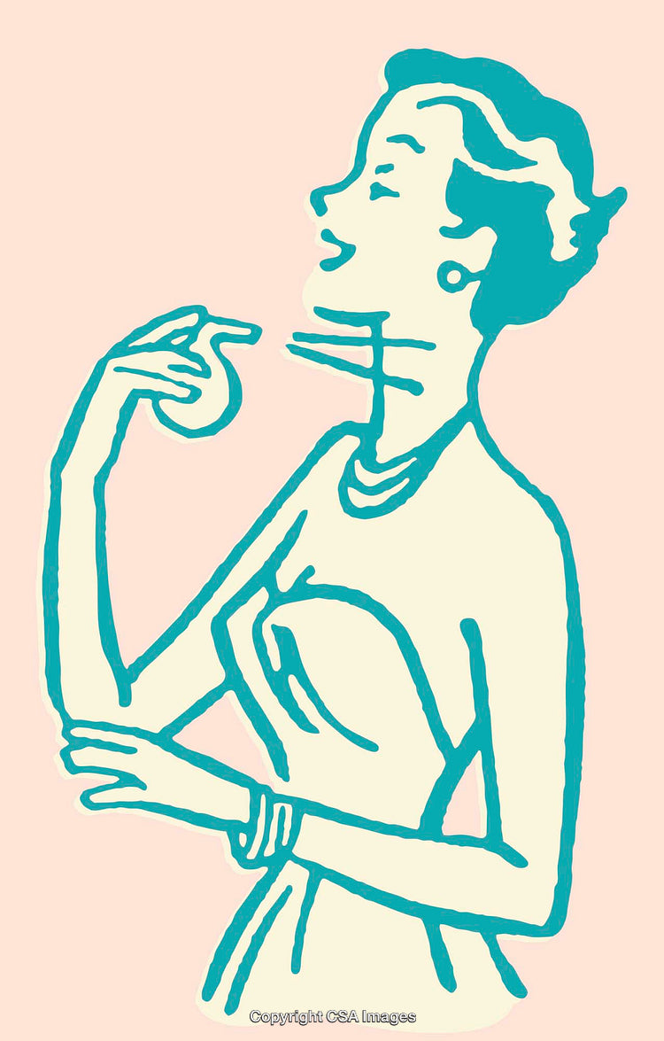 Elegant Woman Applying Perfume in Retro Line Art Illustration